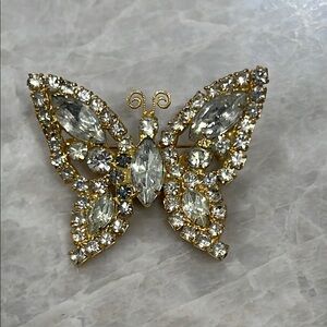 Vintage Gold and Silver Butterfly with Clear Rhinestones Brooch